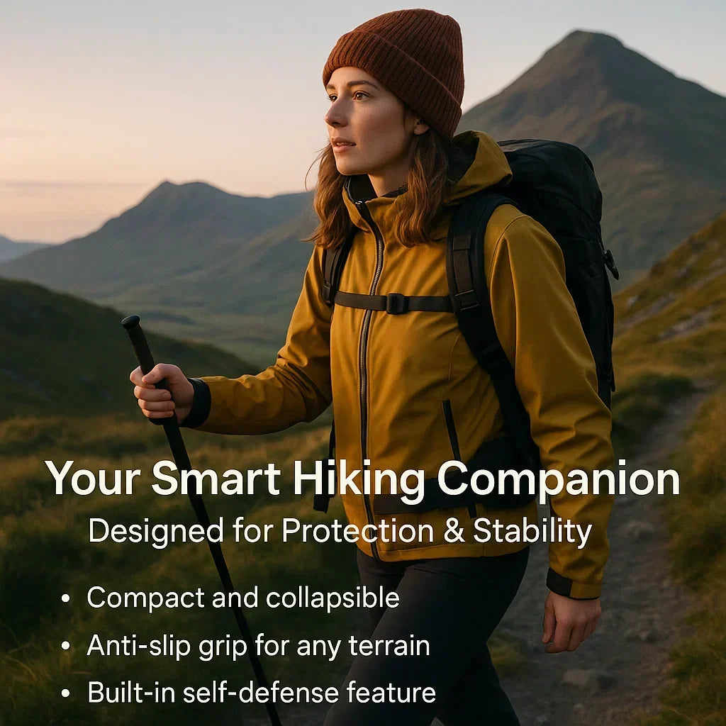 Telescopic Walking Stick with One-Click Deploy for Urban Safety & Trail Support 40-65 Inches Adjustable