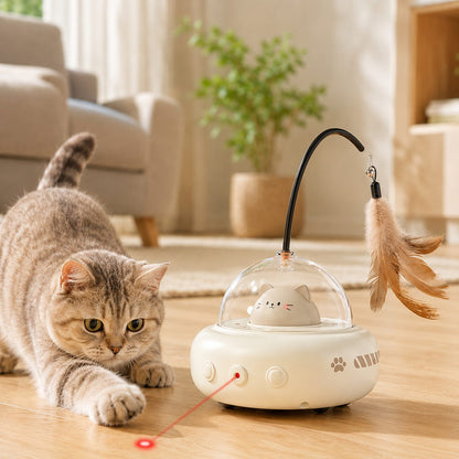 Ortekor Automatic UFO Cat Toy for Indoor Cats - Red Dot Laser, Feather Teaser & Catnip Ball for Bored Cats While You're Busy