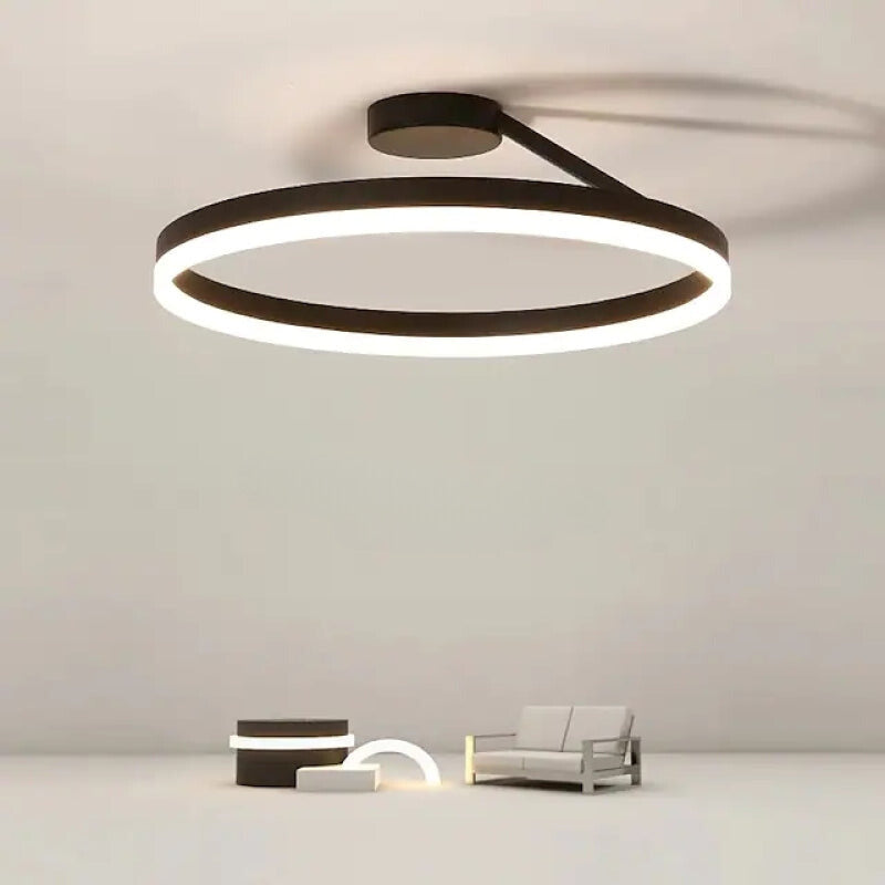 LED Ring Flush Mount Ceiling Light 20-Inch Dimmable Black White for Living Room Bedroom Modern Low-Profile Fixture Adjustable Brightness Con