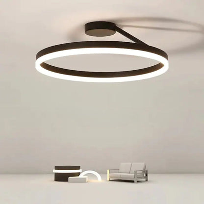LED Ring Flush Mount Ceiling Light 20-Inch Dimmable Black White for Living Room Bedroom Modern Low-Profile Fixture Adjustable Brightness Con