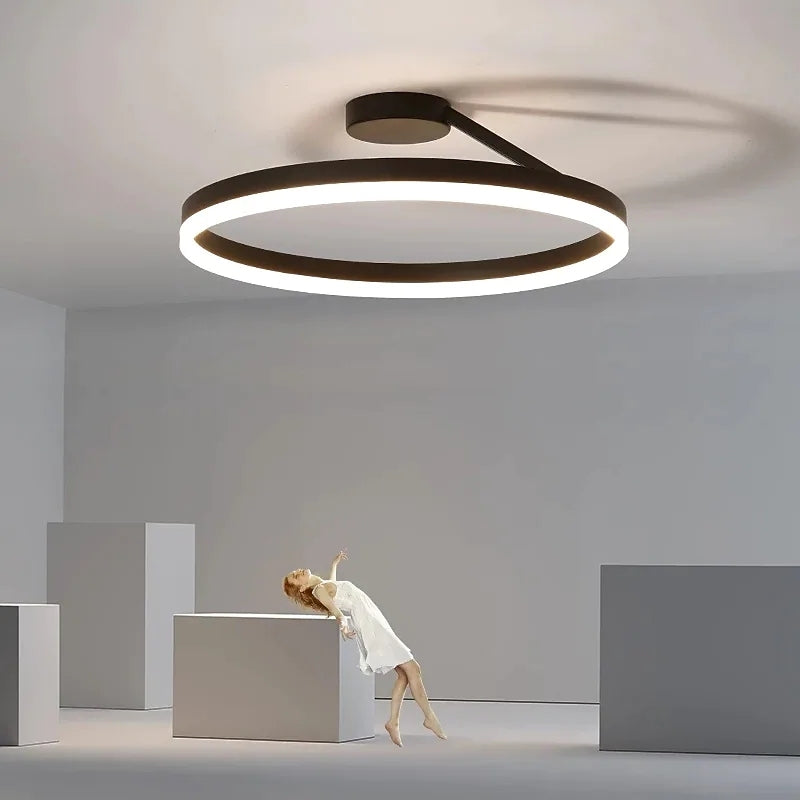 LED Ring Flush Mount Ceiling Light 20-Inch Dimmable Black White for Living Room Bedroom Modern Low-Profile Fixture Adjustable Brightness Con