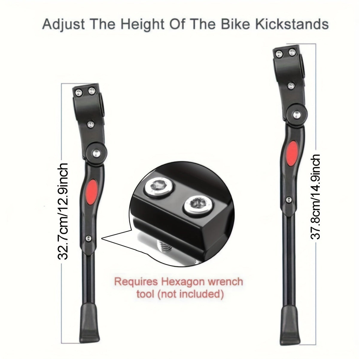 Adjustable Bicycle Kickstand Side Mount Parking Stand for Road Bikes Mountain Bikes Hybrid Bikes Stability Support 12.9-14.9 Inch Height