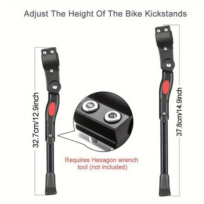 Adjustable Bicycle Kickstand for Road & Mountain Bikes – Aluminum Alloy Support Stand with Quick-Release Height Settings for 24-28 Inch