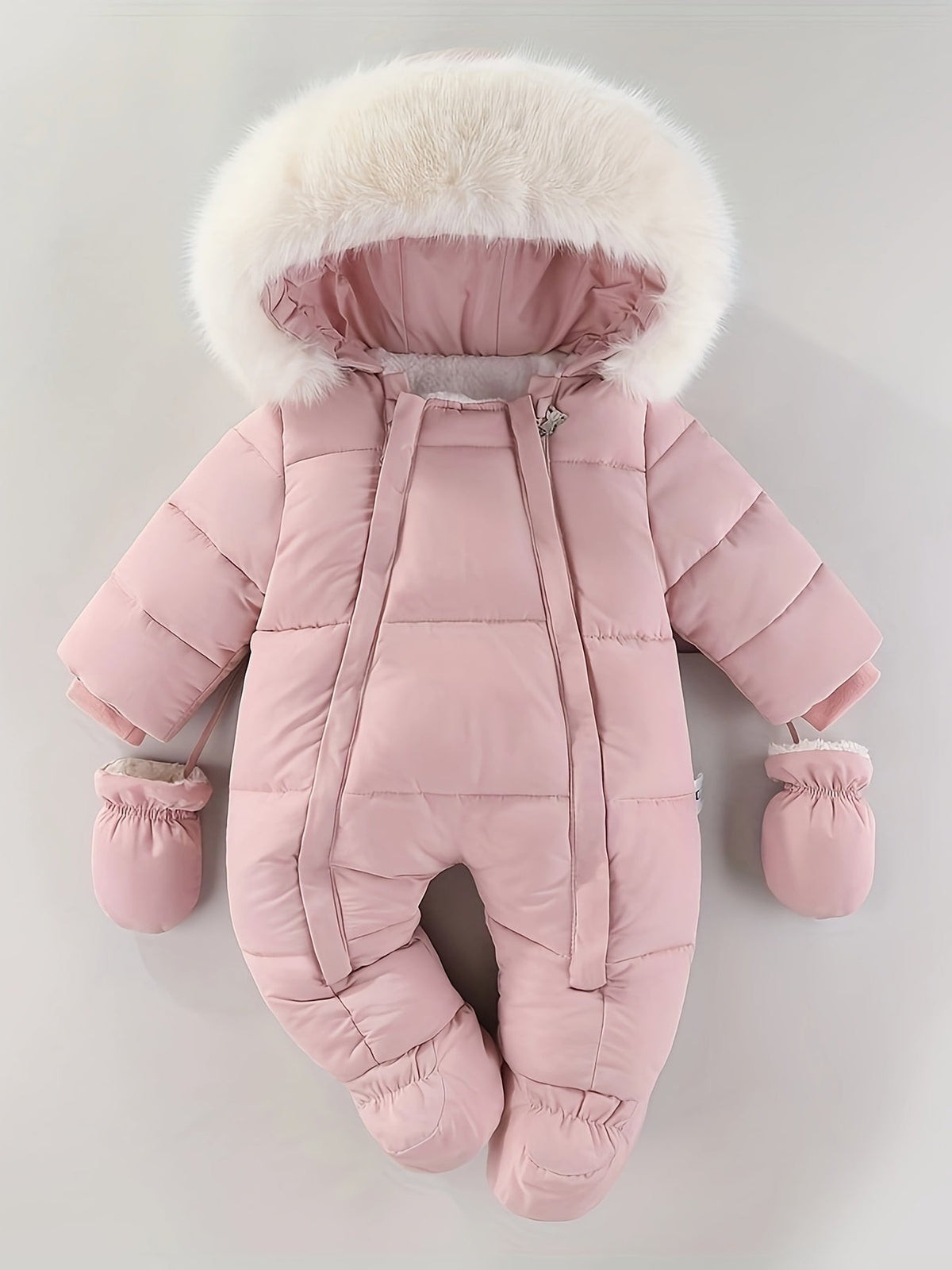 Insulated Infant Jumpsuit with Hood and Mittens for Stroller Trips | Cold Season One-Piece Outfit | Newborn Through 12 Months Gray Quilted B