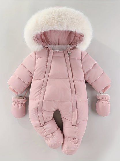 Hooded Infant Snowsuit with Quilted Insulation and Faux Fur Trim for Cold Weather Outdoor Adventures Baby Winter Bunting