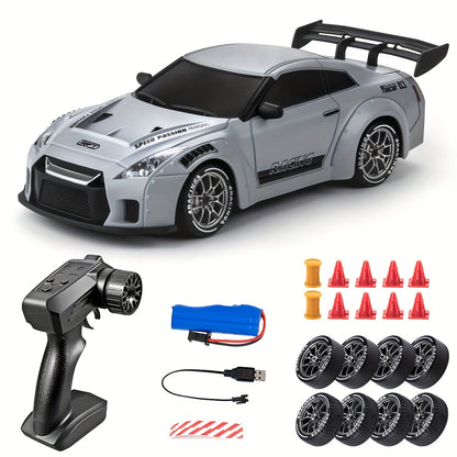 4WD Remote Control Racing Car with Light-Up Wheels – Gray 1:24 Scale Rechargeable Drift Vehicle for Kids & Hobbyists