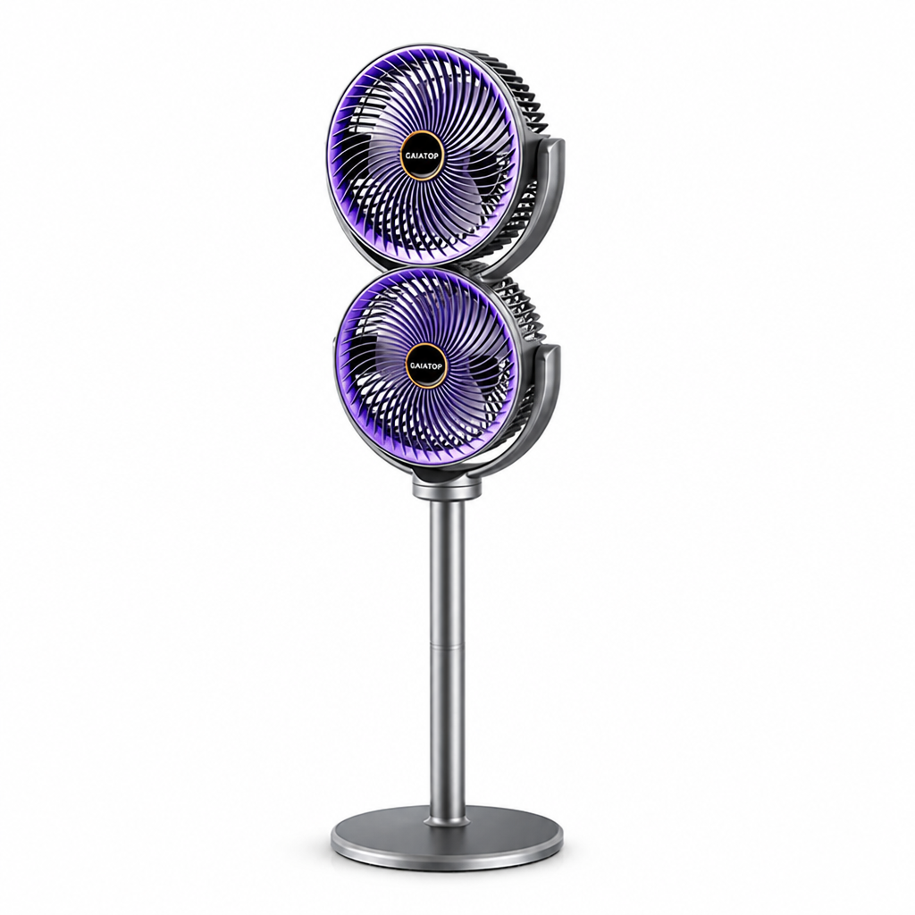 Dual-Head Adjustable Height Floor Fan (USB-C Rechargeable)