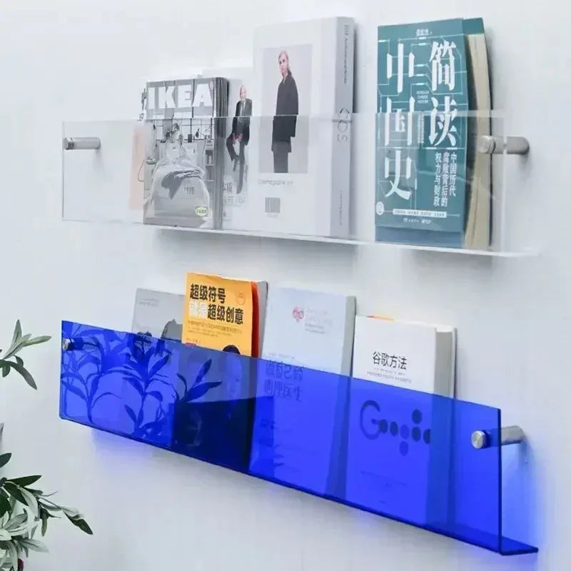Vinyl Record Holder Wall Rack Magazine Organizer Shelf for Living Room Books Newspapers Home Office Storage Clear Acrylic Display Mount