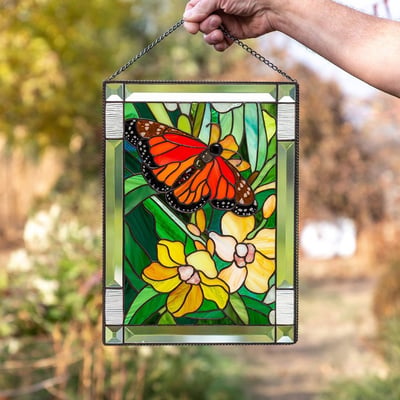 Stained Glass Window Cling Sun Catcher Panel for Indoor Outdoor Wall Decor, Acrylic Light Prism Art with Hummingbird Cardinal Butterfly