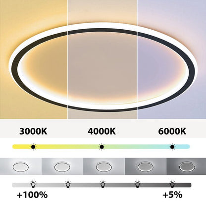 Dimmable Round LED Flush Mount Ceiling Light for Bedroom Living Room | Black White Metal Acrylic | Indoor Hardwired 12-20 Inch Fixture