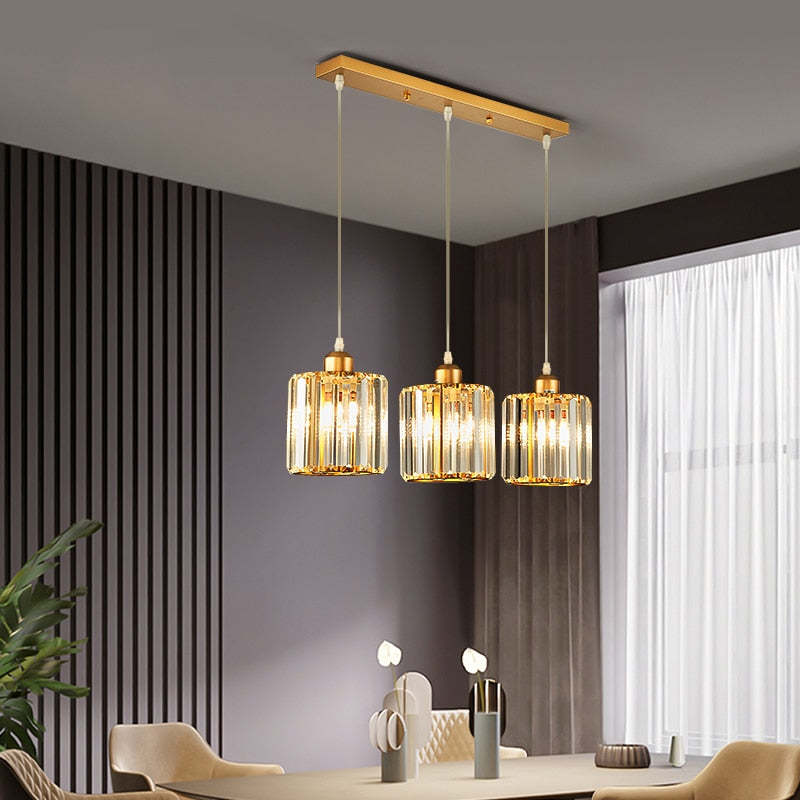 Modern Metal & Glass Pendant Light – Adjustable Cord – Black or Gold Finish for Dining Room & Living Room