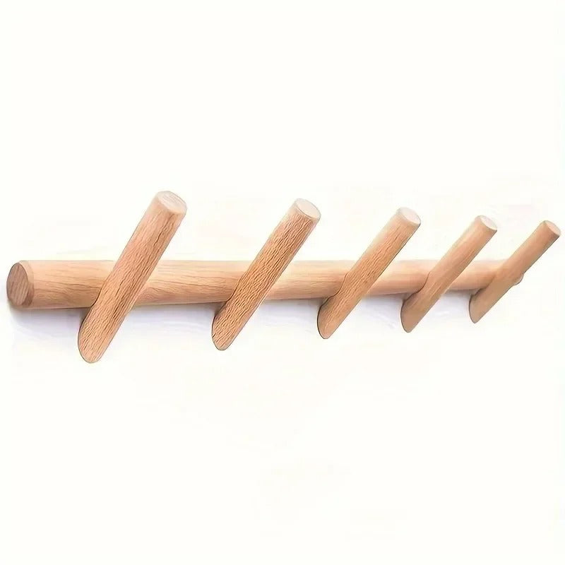 Wall-Mount Coat Hook Rack in Natural Oak Wood – 4 or 5 Rounded Pegs for Entryway, Bedroom & Bath