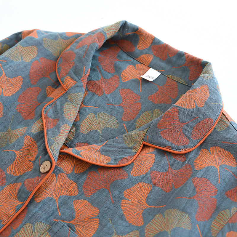 Olivia Loungewear Set - Cotton, Breathable Ginkgo Leaf Design