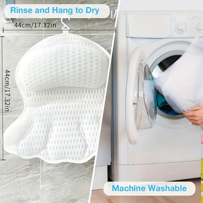 Spa Bath Pillow with Neck and Back Support – 4D Air Mesh Cushion with Suction Cups for Bathtub Relaxation