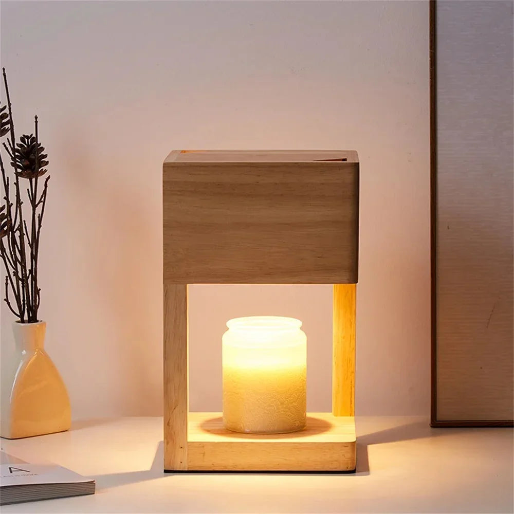 Wooden Candle Warmer Lamp 10 in Height Nightstand Accent Light for Bedroom Living Room Cozy Home Decor