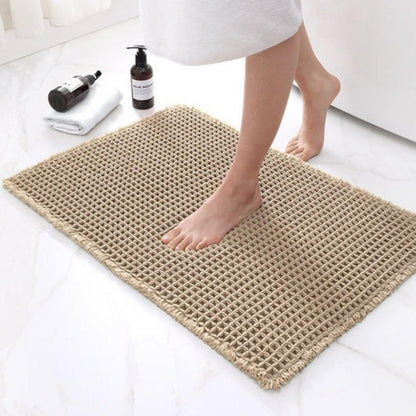 Tapis de bain gaufré à séchage rapide, antidérapant, beige, pour salles de bain modernes, confort moelleux