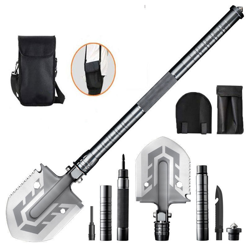 Multi-Tool Camping Shovel with Firestarter Axe Saw Knife Hammer for Hiking Backpacking Emergency Survival Outdoor Adventures Car Trunk Kit