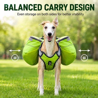 Ortekor Dog Saddlebag Backpack Harness for Hiking & Camping - Hands-Free Storage for Water, Treats & Trail Essentials