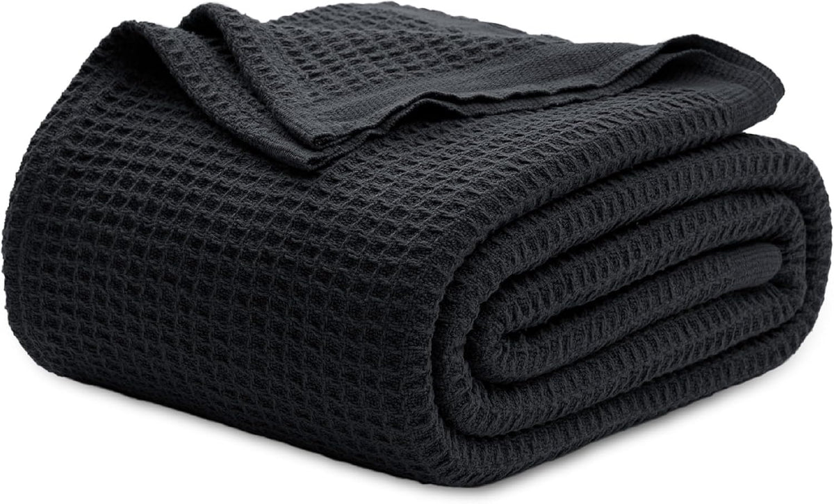 Pure Cotton Thermal Blanket – Queen 90×90 in – Textured Weave Layer for All Seasons – Lightweight & Breathable Throw for Bed or Sofa