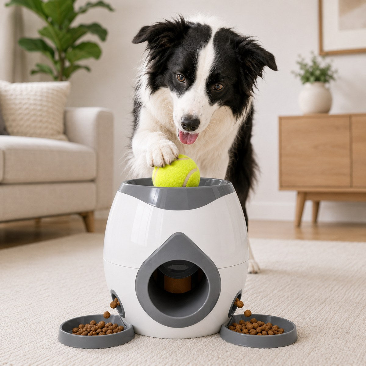 Ortekor Ball-Activated Dog Puzzle Feeder for Indoor Play & Slow Eating - Interactive Treat Dispenser Toy with Tennis Balls, Side Trays & Scoop