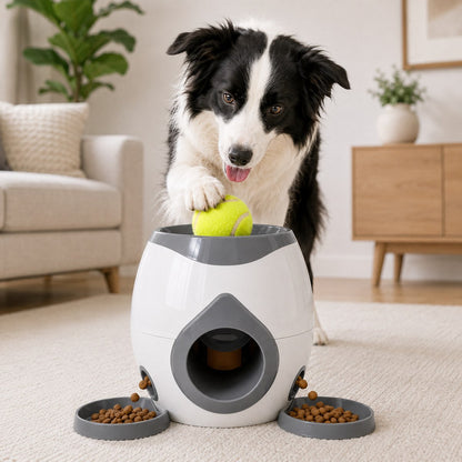 Ortekor Ball-Activated Dog Puzzle Feeder for Indoor Play & Slow Eating - Interactive Treat Dispenser Toy with Tennis Balls, Side Trays & Scoop