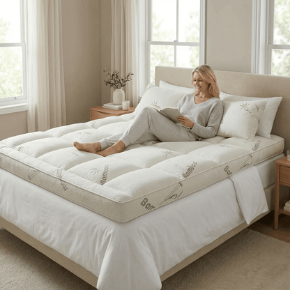 2-Inch Breathable Bamboo Mattress Pad Overlay for Cooling Comfort | Hypoallergenic Bed Cover for Hot Sleepers | Twin Full Queen King