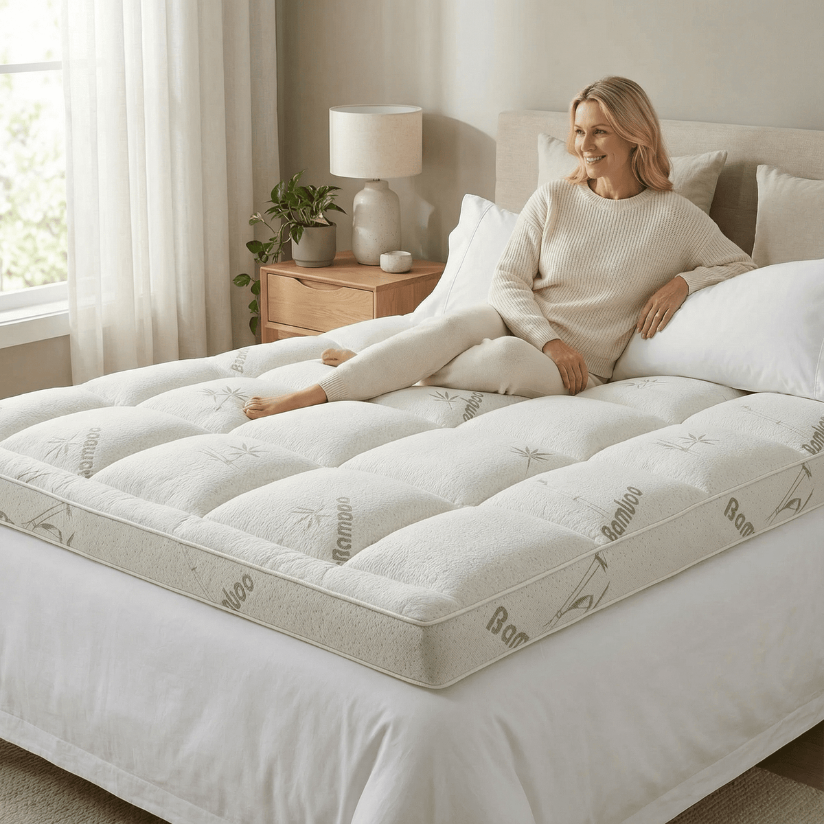 2-Inch Breathable Bamboo Mattress Pad Overlay for Cooling Comfort | Hypoallergenic Bed Cover for Hot Sleepers | Twin Full Queen King