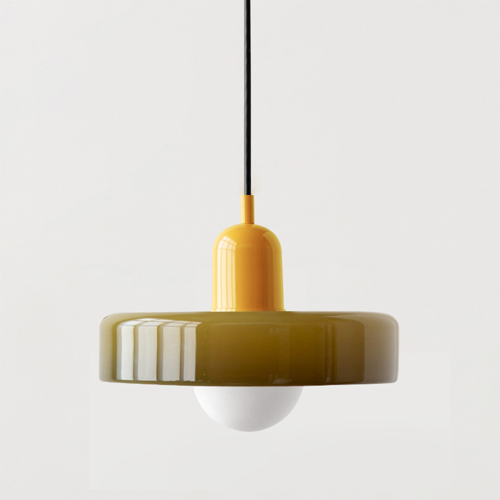 Jewel-Toned Glass Pendant Light with Adjustable Cord – Mid-Century Modern Hanging Fixture for Kitchen Island, Dining Table & Reading Nook