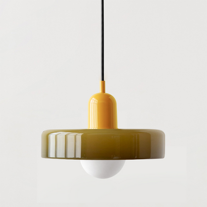 Jewel-Toned Glass Pendant Light with Adjustable Cord – Mid-Century Modern Hanging Fixture for Kitchen Island, Dining Table & Reading Nook