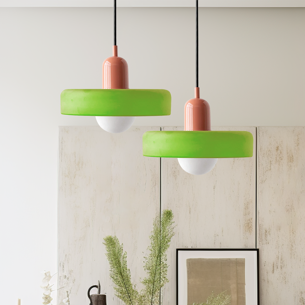 Jewel-Toned Glass Pendant Light with Adjustable Cord – Mid-Century Modern Hanging Fixture for Kitchen Island, Dining Table & Reading Nook