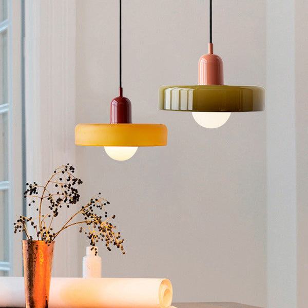 Jewel-Toned Glass Pendant Light with Adjustable Cord – Mid-Century Modern Hanging Fixture for Kitchen Island, Dining Table & Reading Nook