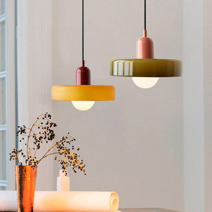 Jewel-Toned Glass Pendant Light with Adjustable Cord – Mid-Century Modern Hanging Fixture for Kitchen Island, Dining Table & Reading Nook