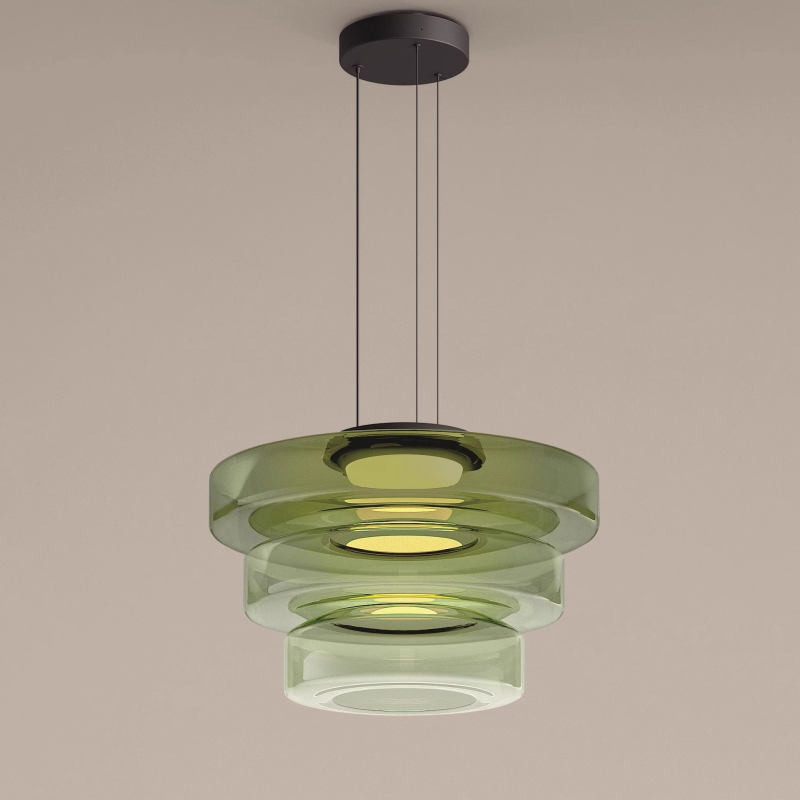 Modern Tiered Glass Ceiling Fixture – Iron & Glass Hanging Light for Kitchen Island, Dining Room & Living Space – Adjustable Multi-Layer