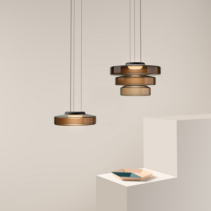 Modern Tiered Glass Ceiling Fixture – Iron & Glass Hanging Light for Kitchen Island, Dining Room & Living Space – Adjustable Multi-Layer