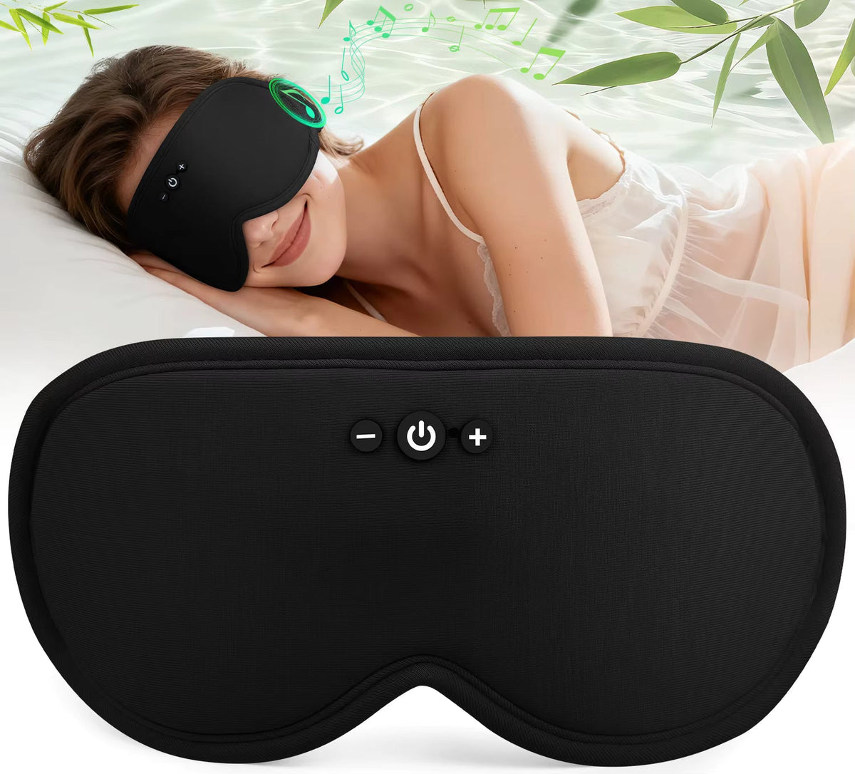 Bluetooth Sleep Masks Bamboo Fiber, Light Blocking Eye Mask with Sleep Headphones for Travel, Breathable 3D Sleep Mask