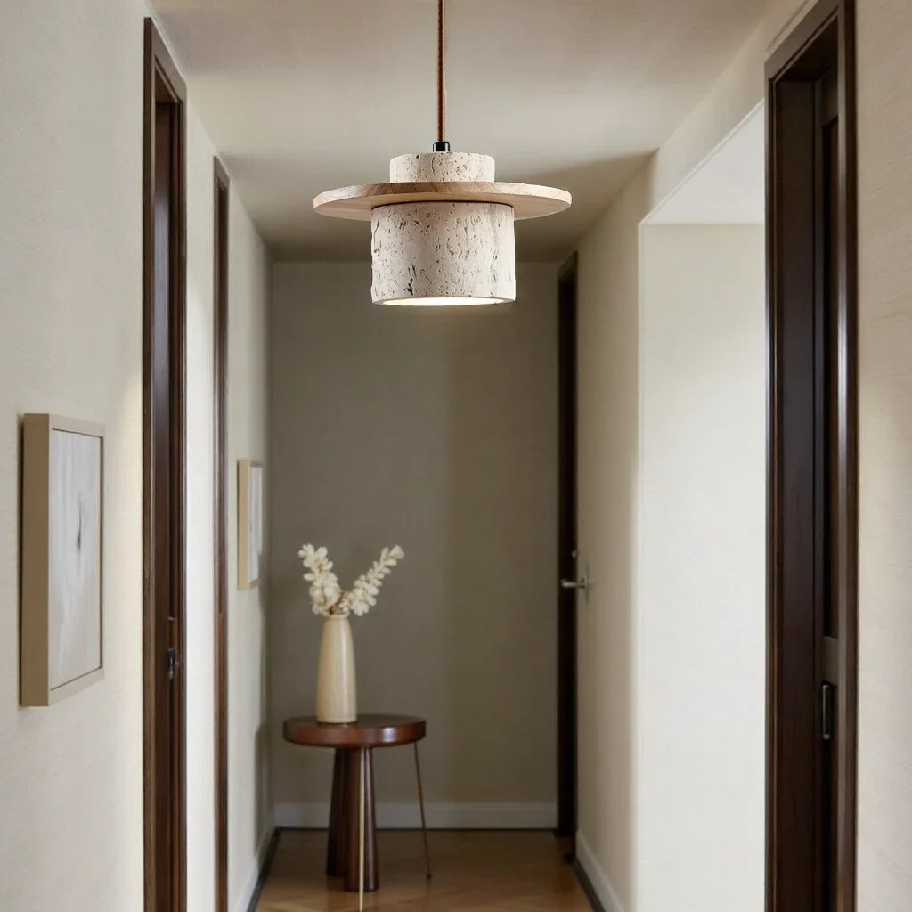 Stone Travertine LED Pendant Light Fixture with Adjustable Cord for Dining Room Kitchen Island Bedroom Reading Nook