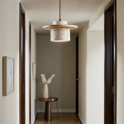 Stone Travertine LED Pendant Light Fixture with Adjustable Cord for Dining Room Kitchen Island Bedroom Reading Nook