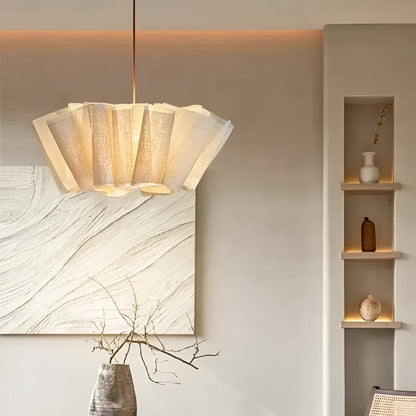 Pleated Fabric Shade Hanging Ceiling Lamp 16 in Warm Cream for Dining Room Kitchen Island Scandinavian Japanese Modern Minimalist Ambient Li