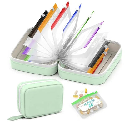 Weekly Pill Organizer Case with 14 Labeled Pouches & Zipper for Travel