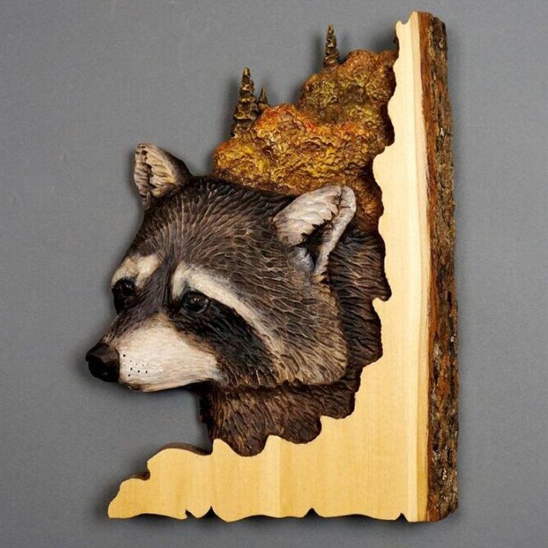 Hand-Carved Wooden Animal Wall Art Sculpture – Rustic 3D Wildlife Decor for Living Room, Bedroom & Office – Lightweight Hanging Home Accent