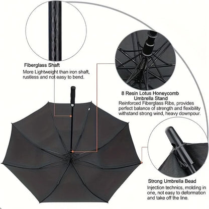 Oversized Automatic Umbrella Double Canopy Wind Resistant 2-3 Person Golf Rain Sun Protection Events Travel Outdoor Activities