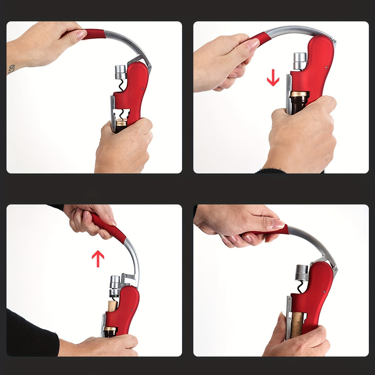 Lever-Action Wine Opener Metal & Plastic 5.5 x 3 Inch Ergonomic Handle Bar Tool for Red & White Bottles Home Dining Restaurant Hospitality