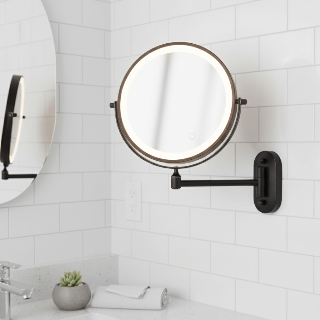 Rechargeable Lighted Vanity Mirror with Magnification & Touch Dimming for Bathroom Counter Makeup Application Skincare Beauty Routine