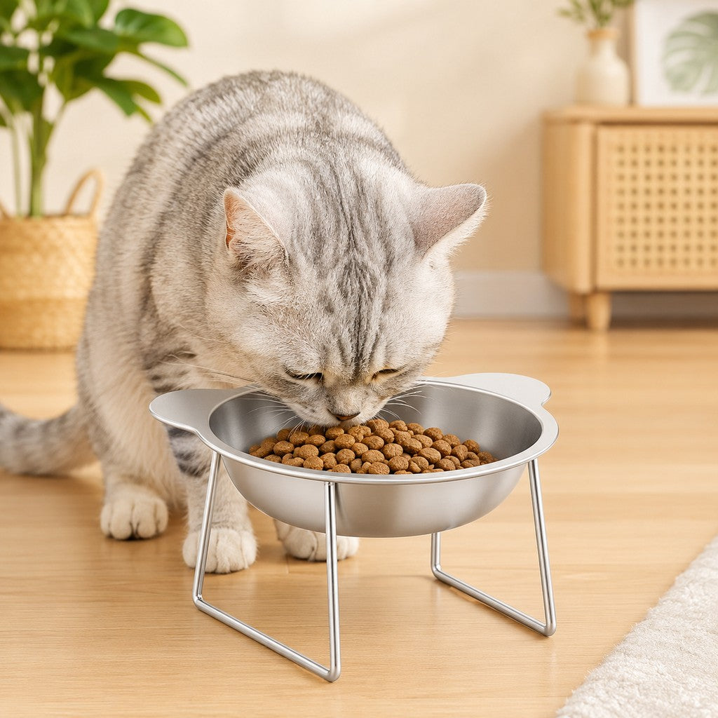 Ortekor Elevated 304 Stainless Steel Pet Bowl with Stand for Cats & Dogs - Anti-Tip Raised Feeder for Cleaner Meals