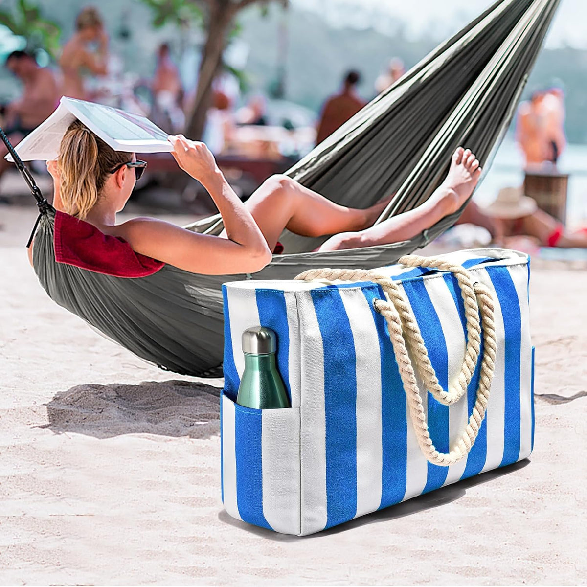 Large Mesh Carryall Bag with Zippered Closure for Pool Days and Coastal Getaways – Holds Towels, Sunscreen & Gear for Travel, Gym, Yoga, Pic