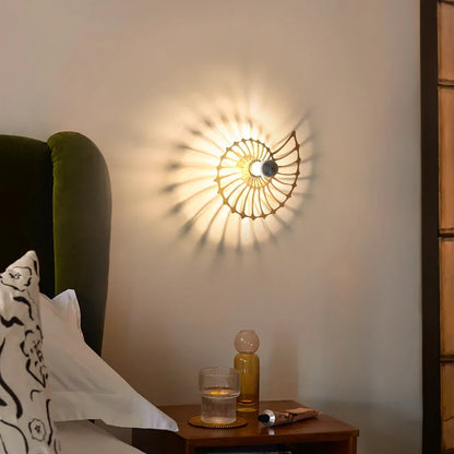 Spiral Shell Accent Sconce with LED – Handcrafted Ceramic & Wood Fixture in Gold or Black for Entryways, Bedrooms & Hallways