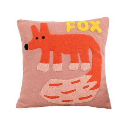 Embroidered Throw Pillow Cover 18x18 Inch Square Animal Motif Scandinavian Style Cotton Poly Blend Slipcase Sofa Bedroom Decor Couch Accent