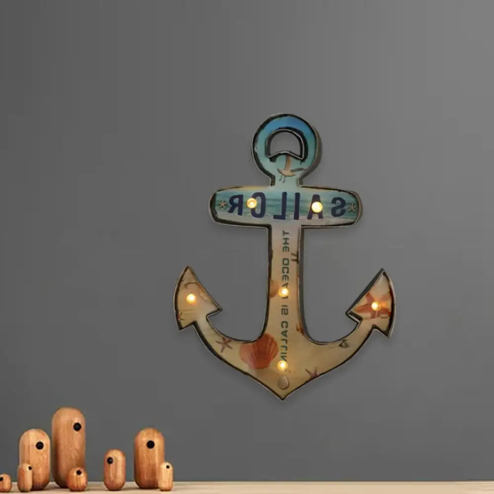 LED Novelty Wall Light Battery-Powered Metal Sign Sconce for Kids Room, Game Room & Man Cave – Beer, Car, Anchor Shaped Night Light in