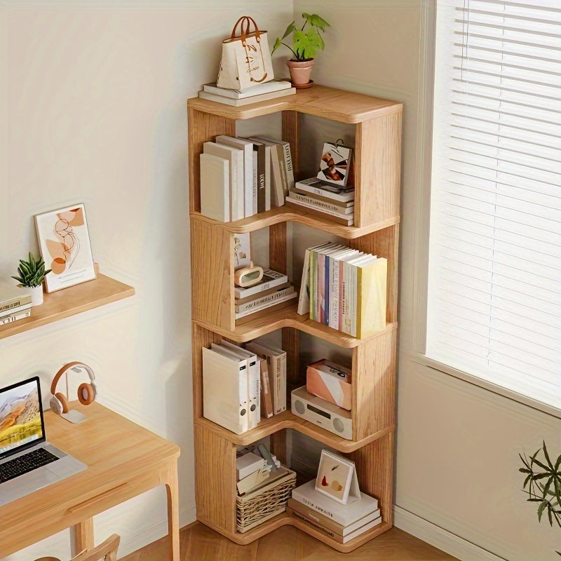 Solid Wood Corner Shelf Unit – Space-Saving Storage Organizer for Living Room, Bedroom & Home Office
