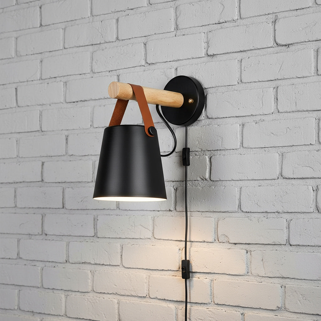 Wooden Wall Sconce Minimalist Bedroom Lighting Black White Hardwired Plug In Ambient Light Fixture Modern Scandinavian Style Home Decor